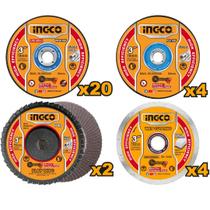 Jogo de Discos de Corte, Desbaste e Diamantado INGCO 3 Pol - 30 Peças para Mini Esmerilhadeira