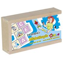 Jogo de dominó da alfabetização com 28 peças em madeira carlu - 1030
