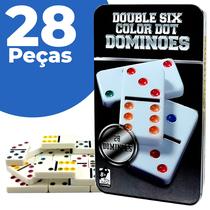 Jogo De Dominó De Osso 8mm Profissional Double Six 28 Peças Com Caixa De Metal Para Guardar Jogo De Dominó De Osso 8mm Profissional Double Six 28 Peças Com Caixa De Metal Para Guardar