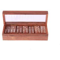 Jogo de Dominó em Madeira na Caixa com Vidro Decorativo 20x7x6,5cm