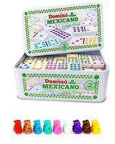 Jogo de Domino Mexicano Completo Tipo Osso C/4 Trem e Eixo Central 91 peça Profissional Lata Hoyle Educativo tradicional Jogo de Domino Mexicano Completo Tipo Osso C/4 Trem e Eixo Central 91 peça Profissional Lata Hoyle Educativo tradicional