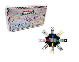 Jogo de Domino Mexicano Completo Tipo Osso C/4 Trem e Eixo Central 91 peça Profissional Lata Hoyle Educativo tradicional