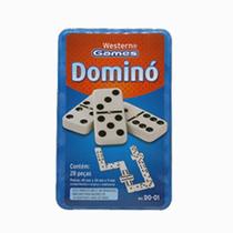 Jogo de Domino Tipo Osso Com Pino Central 28 Peças Profissional na Lata Tradicional Educativo Presente Infantil e Adulto