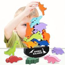 Jogo de empilhamento de blocos de construção de dinossauros de madeira Jogo de empilhamento de blocos de construção de dinossauros de madeira