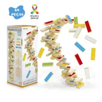 Jogo de Empilhar Torre de Equilíbrio em Madeira Cores 69 pçs