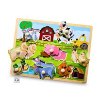 Jogo de Encaixe Animais na Fazenda com Pino Montessori Yins Kids Brinquedo Didatico Pedagogico