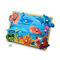 Jogo de Encaixe Fundo do Mar com Pino Montessori Yins Kids Brinquedo Didatico Pedagogico