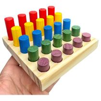Jogo de Encaixe Pinos Coloridos Madeira Brinquedo Montessori Didáticos Educativo Infantil Toy Trade