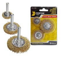 Jogo de escovas de aço com haste 3 peças 25mm 38mm 50mm fertak tools