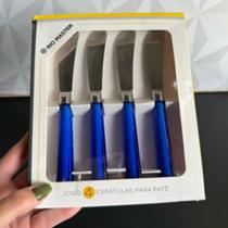 Jogo de espátula de inox azul com 4 peças para manteiga patê kit conjunto espatulas Jogo de espátula de inox azul com 4 peças para manteiga patê kit conjunto espatulas