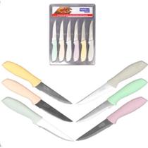 Jogo de faca de churrasco e cozinha com serra com cabo colorido de inox - 6 peças