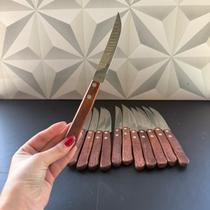 Jogo de faca de inox com cabo de madeira com ser com 12 peças kit conjunto facas prata marrom cozinha churrasco faca
