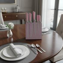 Jogo De Facas 5 Peças Com Suporte Magnético Imantado Cozinha Cor:Rosa