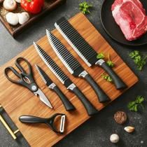 Jogo de Facas 6 Peças Antiaderente Aço Carbono Kit Profissional para Cozinha e Churrasco com Tesoura