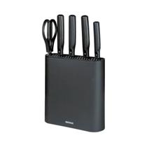 Jogo De Facas 6 Peças C/ Cepo Aço Inoxidável Preto Action - Brinox