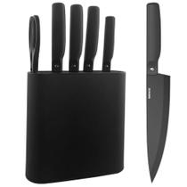 Jogo de Facas 6 Peças com Cepo Action De Aço Inox Preto Brinox
