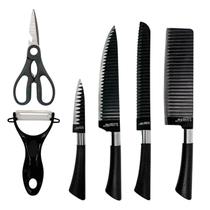Jogo de Facas 6 Peças Com Tesoura Aço Inox Preto Cozinha Jogo de Facas 6 Peças Com Tesoura Aço Inox Preto Cozinha