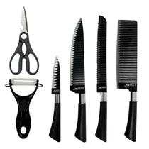 Jogo De Facas 6 Peças Com Tesoura Knife Set Preto