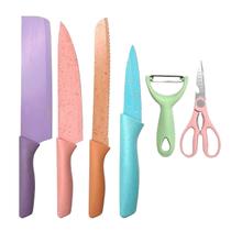 Jogo de Facas 6 Peças Cozinha Chef Churrasco Multiuso Lâmina Afiada Resistente Durável Utensílios Talheres Antiaderente