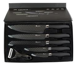 Jogo de Facas 6 Peças Inox Preto Black Com Descascador Tavolo
