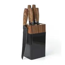 Jogo de Facas 7 Peças Aço Inox com Cepo e Tesoura Cozinha Kit Completo