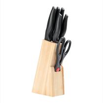 Jogo de Facas 7 Peças Brinox Cross Com Suporte Cepo de Madeira Aço Inox Cabos Ergonômicos