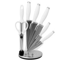 Jogo De Facas 8 Peças Faqueiro Com Suporte Base Giratória em Aço Inox Gourmet Profissional