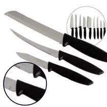 Jogo De Facas 9 Peças Faqueiro Aço Inox Cozinha Cabo Cortar Carne Premium Santoku Kitchen Masterchef Conjunto Kit