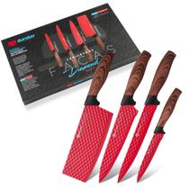 Jogo De Facas Aço Inox Faqueiro Cerâmica Antiaderente Kit 4 Peças Profissional Vermelho Duralar
