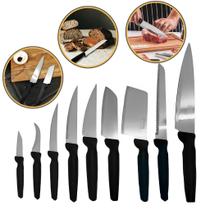 Jogo De Facas Afiadas Faqueiro Chef Profissional Inox 9 Peças