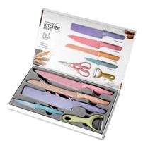 Jogo De Facas Coloridas 6 Peças Aço Inox Faqueiro Churrasco