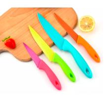 Jogo De Facas Coloridas Em Aço Inox Cozinha Churrasco Legumes Conjunto Kit 4 Peças Gourmet Corte Chef Utensílio