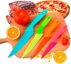 Jogo De Facas Coloridas Kit Com 4 Peças Aço Inox Para Cozinha Linha Premium Jogo De Facas Coloridas Kit Com 4 Peças Aço Inox Para Cozinha Linha Premium