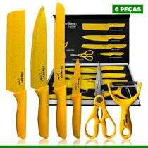 Jogo De Facas Com 6 Peças Amarelo Premium 06888 Titanium