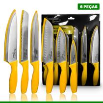 Jogo De Facas Com 6 Peças Prime 06890 Titanium Cor: Amarelo Jogo De Facas Com 6 Peças Prime 06890 Titanium Cor: Amarelo