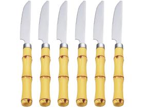 Jogo de Facas com Cabo Plástico Bambu Natural de Inox 20cm 6 Peças - Lyor Jogo de Facas com Cabo Plástico Bambu Natural de Inox 20cm 6 Peças - Lyor