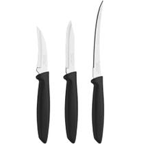 Jogo de Facas com Lâminas em Aço Inox e Cabos Preto com 3 Peças da Linha Plenus - 23498012 - TRAMONTINA Jogo de Facas com Lâminas em Aço Inox e Cabos Preto com 3 Peças da Linha Plenus - 23498012 - TRAMONTINA