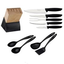 Jogo de Facas com Suporte de Madeira + Kit Utensilios em Nylon 10 peças Tramontina Jogo de Facas com Suporte de Madeira + Kit Utensilios em Nylon 10 peças Tramontina