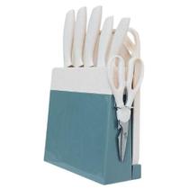 Jogo de Facas com Suporte e Tábua de Corte 8 Peças Aço Inox e Plástico Jogo de Facas com Suporte e Tábua de Corte 8 Peças Aço Inox e Plástico
