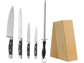 Jogo de Facas Corneta Inox com Cepo Premium - 5 Peças