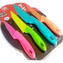Jogo de Facas de Cozinha Churrasco Aço Inoxidável Colorida Kit com 4 Facas Coloridas - Oca Variedades