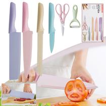 Jogo de Facas de Cozinha Churrasco Gourmet Aço Inoxidável Colorida Kit com 4 Facas + Tesoura + Descascador Coloridos