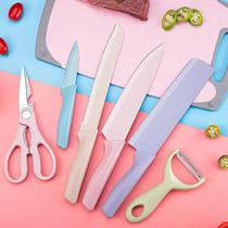 Jogo de Facas de Cozinha para Churrasco Gourmet em Aço Inoxidável Colorida Kit com 4 Facas + Tesoura + Descascador