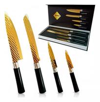 Jogo de Facas Deluxe Chef Aço Inox 4 Peças Titanium Gourmet
