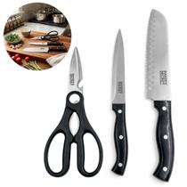 Jogo de Facas e Tesoura Multifuncional Cozinha Chef Inox