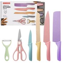 Jogo De Facas Gourmet 6 Peças Colorido Aço Inox Antiaderente