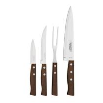 Jogo de Facas Kit Churrasco 4 Peças Tramontina Tradicional Aço Inox Com Cabo de Madeira