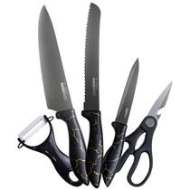Jogo De Facas Kit Com 5 Peças Para Chef Cozinha Aço Inoxidável Gourmet Top