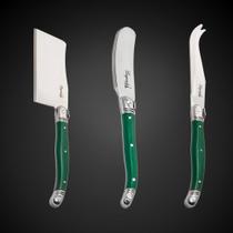 Jogo De Facas Laguiole Para Corta Queijo 3 Artigos Com Bandeja De Madeira