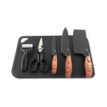 Jogo de facas oster gunderson 5 peças inox antiaderente com tábua e cutelo profissional Jogo de facas oster gunderson 5 peças inox antiaderente com tábua e cutelo profissional